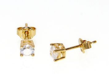 Golden single stone earrings 14k with zircon (code S169905)